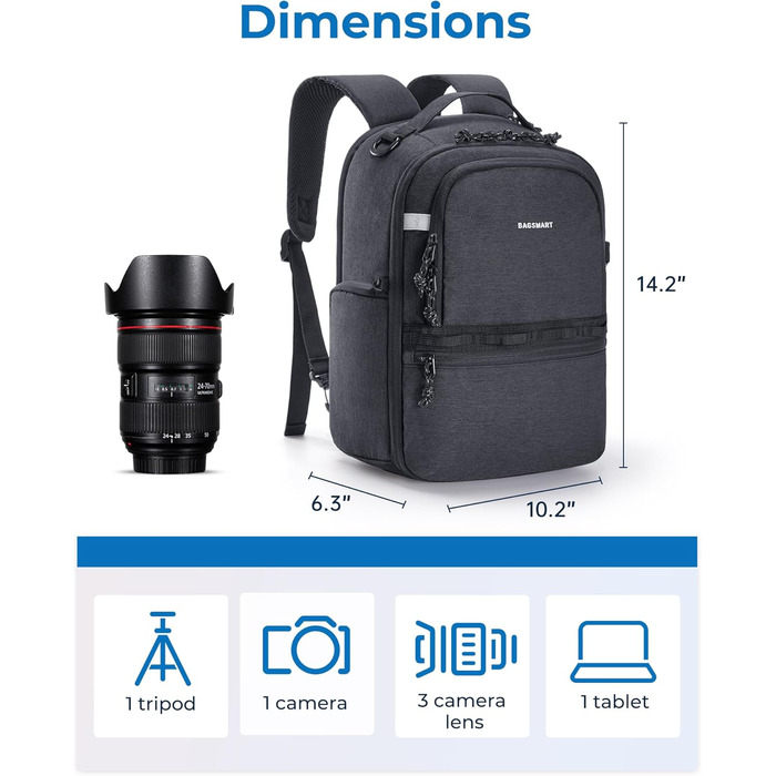 Сумка-рюкзак для фотокамери Bagsmart: DSLR/SLR, сумісна з iPad 12.9