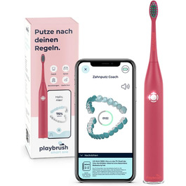 Playbrush Smart One: електрична звукова зубна щітка з розумним додатком для гігієни ротової порожнини, захист ясен, таймер, 3 режими чищення, 1 насадка, 3 тижні роботи від акумулятора, корал