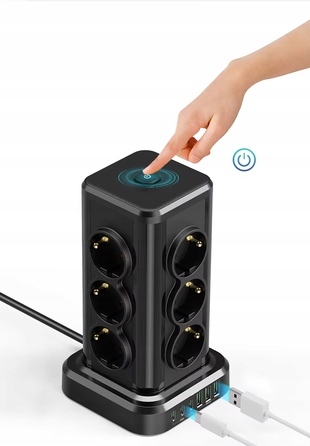 Мережевий фільтр Perys: 12 розеток, 3x USB-A, 3x USB-C, 2 м, чорний