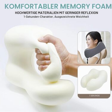 Подушка для подорожей під шию з ефектом пам'яті (Memory Foam) для літака, авто та офісу, м'який оксамитовий чохол, темно-сіра (набір 2 шт.)
