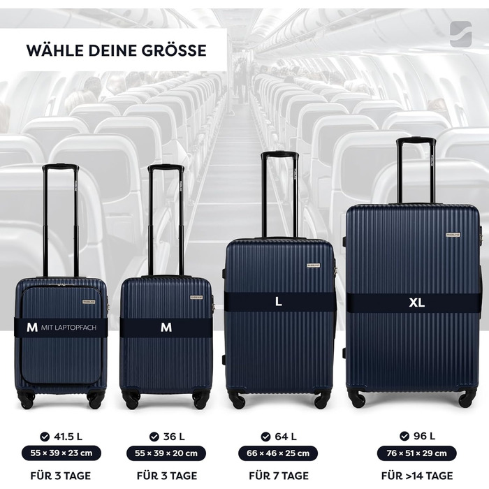 Набір валіз 3 шт: ручна поклажа, середній та великий кофр, ABS, 360° колеса, кодовий замок, телескопічна ручка (Дарк Блю)