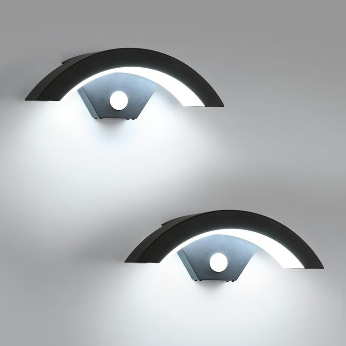 Зовнішня вулична LED-стіна Comely 24W з датчиком руху, IP65, алюміній, тепле світло 3000K, для саду, тераси, сходи, чорний (2 шт.)