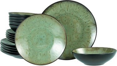 Набір посуду CreaTable Jawa, 18 предметів (для 6 осіб), з каменю, зелений, безпечний для миття в посудомийній машині та використання в мікрохвильовці