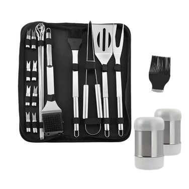 Набір для гриля AVOID - 28 предметів. Якісний набір аксесуарів для гриля з нержавіючої сталі. Ідеальний подарунок для чоловіків, татуся. Комплект для барбекю.
