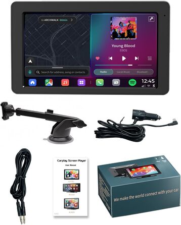 7-дюймовий дисплей CarPlay з GPS, Apple CarPlay, Android Auto, Bluetooth 5.2, FM, дзеркальне відображення, легкий монтаж