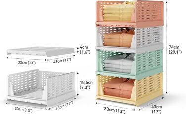 4-Piece Closet Organizer Stackable Plastic Closet Organizer Storage Box, Easy-Pull Drawer Dividers for Clothing Closet Pantry Laundry (4-Piece Mix-color)