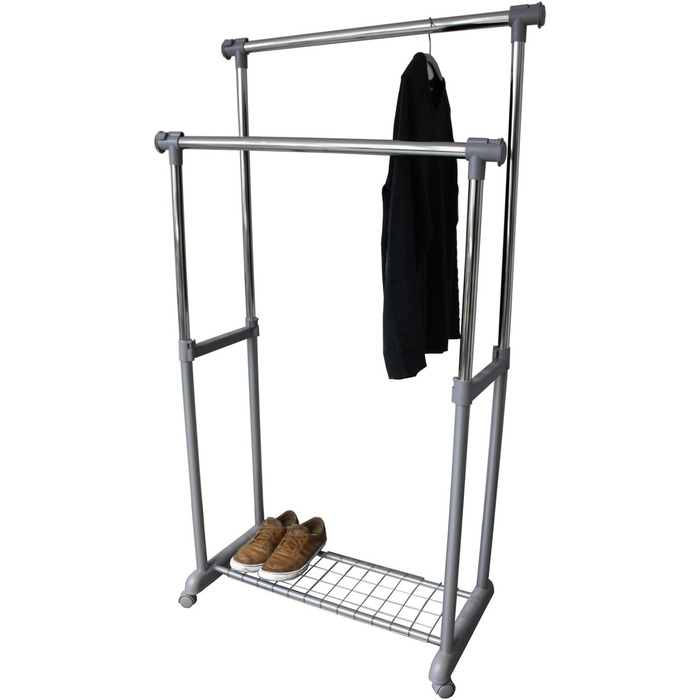 Double clothes rail with two garment rods, clothes rack on wheels