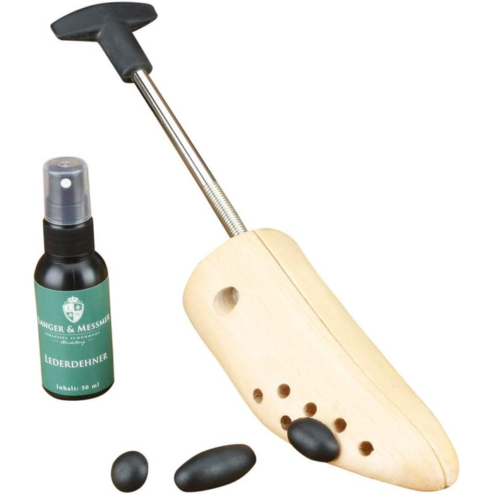 Langer & Messmer shoe stretchers for women against pinching shoes, boots or high heels - made of solid beechwood and metal mechanics - expands in width or length & width including leather stretching spray