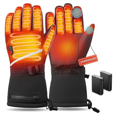 Гріючі рукавички для чоловіків та жінок, 3-рівневий нагрів, на батареї 7.4V 20000mAh, до 12 годин роботи, водонепроникні для катання на лижах, піших прогулянок, велосипеда, кемпінгу