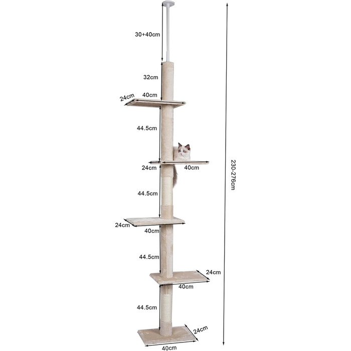 Котячий будиночок-крізьбаум Fudajo, 230–276 см, бежевий, з сизалю, 4 рівні