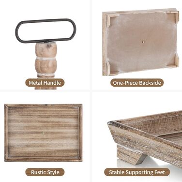 Hanobe Decorative Table Tray Shelving Wood: Brown Wooden Tray Large Rectangular with 2 Tiers Farmhouse Decorative Tray Vintage Shabby Serving Trays for Home Coffee Corner Bathroom