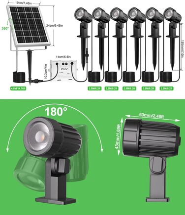 CLY Solar Lamps for Outdoors, Solar Spotlights Garden Light with Remote Control IP66 Waterproof 10 Colors 30 Dynamic Modes Timer Garden Lighting for Gardens Path Christmas Decoration 6 Pieces (Warm White/Natural/Cold White, 6 Pieces)