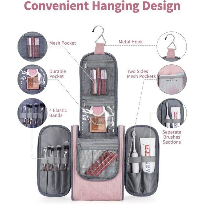 Косметичка для подорожей Narwey Klein: жіноча та чоловіча, для дітей, рожева (компактна)