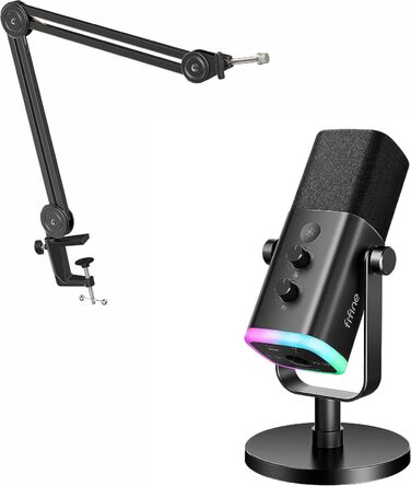 FIFINE XLR мікрофон з кріпленням, USB мікрофон для запису, геймінгу, YouTube, подкастів, конференцій, PS4/5, Mac, мікшера, звукової карти (AM8+BM63)