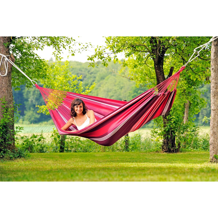 Гамак AMAZONAS Salsa L, EllTex, бавовна+поліестер, 210x140 см, до 150 кг, для вулиці, колір червоно-синій