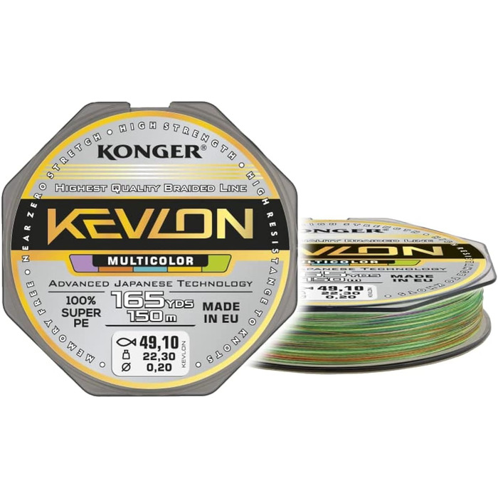 Braided Line KONGER KEVLON Multicolor 4-Ply Braided Fishing Line 150m 0.12-0.25mm (0.07€/m)