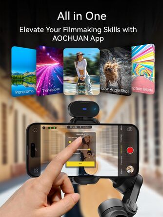 Стабілізатор для смартфона AOCHUAN 3-осьовий з RGB-підсвічуванням, для iPhone/Android, з функцією відстеження обличчя, для зйомки Vlog (Smart X Pro AI, Чорний)