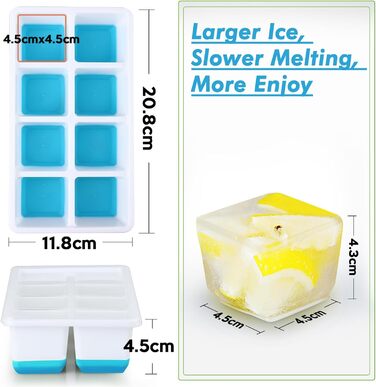 Форма для льоду JRISBO (2 шт) з кришкою, великі кубики льоду, синій, BPA-free, LFGB-сертифікат