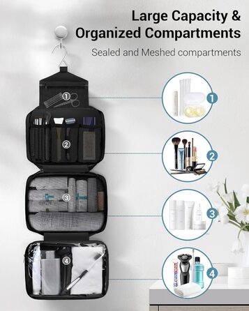 Чоловіча/жіноча косметичка Maliton для подорожей з 4 відділеннями (водостійка, компактна)