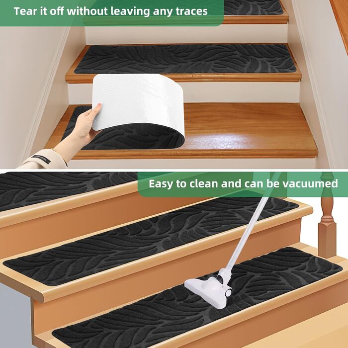 Килимки на сходи YISUN 15 шт., самоклеючі, антиковзні, 20x65 см (Сірий). Для дітей, літніх людей та собак. Для внутрішнього та зовнішнього використання.