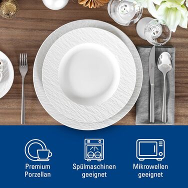 Набір посуду Villeroy & Boch Manufacture Rock Blanc (6 предметів) для 2 осіб, білий. Преміум фарфор, безпечний у мийці та мікрохвильовій печі. Тарілки, сервіз, сучасний дизайн.
