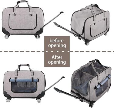 Переносний переноска для тварин з телескопічною ручкою, сіра. Ідеально для собак та котів, з колесами.