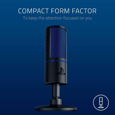 Razer Seiren X для PlayStation - USB конденсаторний мікрофон для стрімінгу PS4/PS5 (чорно-синій) з антивібраційним кріпленням та кнопкою вимкнення звуку