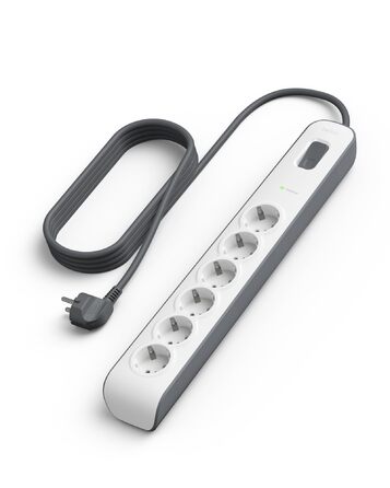 Захисна мережева стрічка Belkin 6-fach з USB, 6 розеток, 650 Дж, 2 м, для дому та офісу