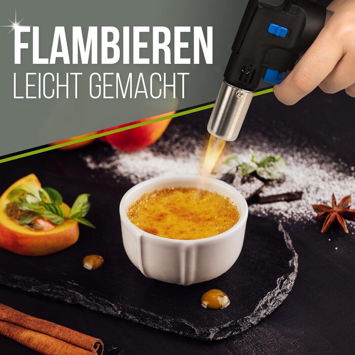 Кулінарний пальник STAHLMANN® для карамелізації та фламбування (1300°C), преміум-якість, з 2-ма балонами газу по 300 мл
