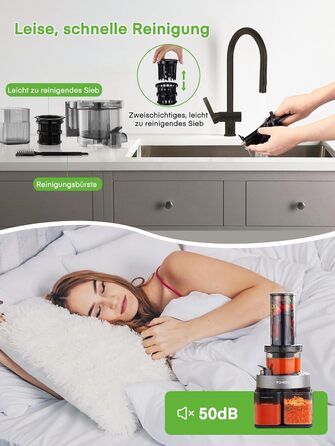 FOHERE Slow Juicer, Vegetable and Fruit Extractor, 119MM Opening, Electric Cold Press with Quiet 200 Watt Motor, Easy to Clean with Double-Layer Filter and Reverse Function