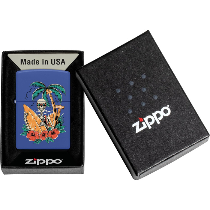 Запальничка Zippo Surfer Skull, вітрозахисна, синя матова, металева, багаторазова, подарункова упаковка, США