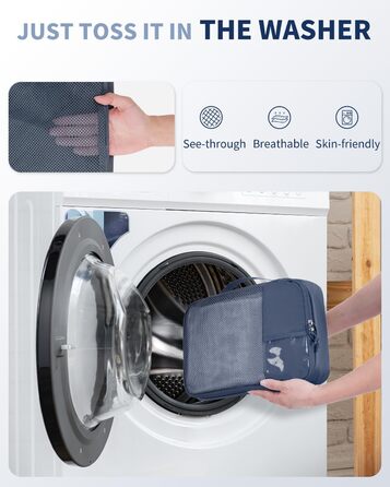 Органайзери для валізи ECOHUB, набір 6 шт. з ID-міткою, екологічні, дихаючі, для подорожей (зелений, блакитний)