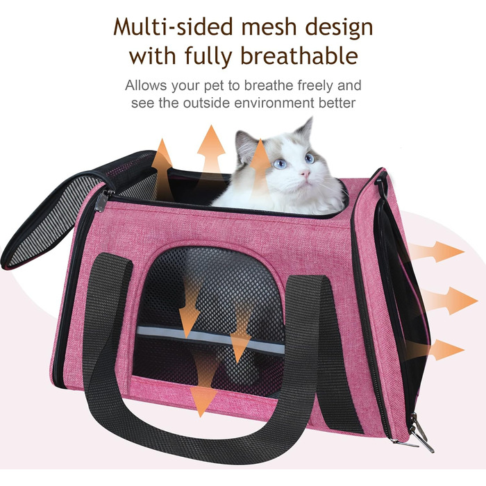 Транспортна сумка для котів HiCaptain, складана, з плечовим ременем, м'яка, для маленьких собак та цуценят до 7 кг (рожева), 46 x 29 x 30 см