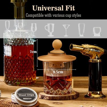 Набір для копчення коктейлів та віскі – 6 видів деревини, ліхтарик, генератор диму – без бутану (продається окремо), класичний набір