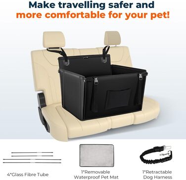 KYG Dog Car Seat - Extra Stable, Waterproof, Non-Slip - Reinforced Dog Seat for Medium & Large Dogs - L: 70x55x36cm