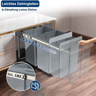 Вбудований контейнер для сміття HENGMEI, сірий, 2x20L (висувний, для кухні)