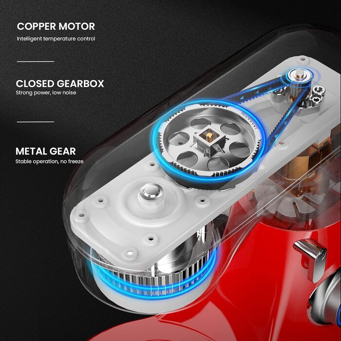 Кухонна машина з міксером, 10 швидкостей, 4.5л, з набором насадок (для випічки, тіста, збивання) - червона