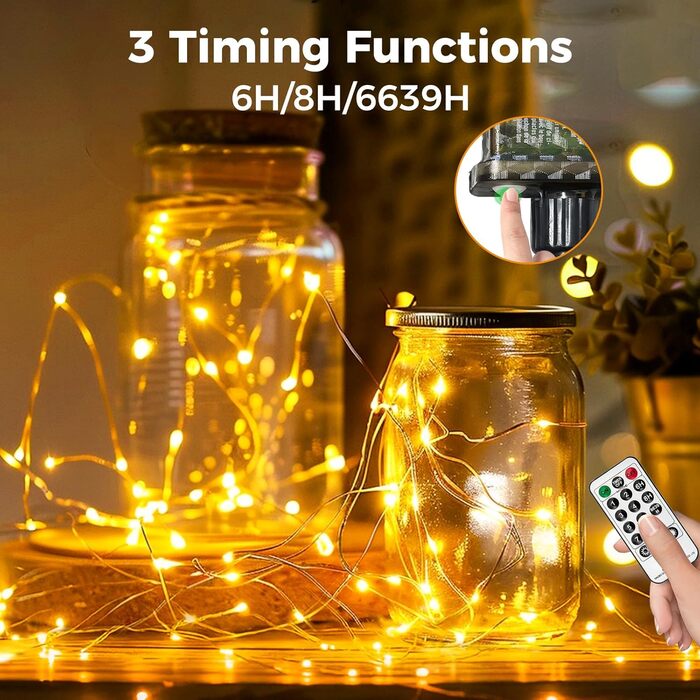 Льорочка LED 200 LED, 100 м, тепле біле світло, для дому та саду, з пульт керування, таймер, 8 режимів, вологостійка, для декору