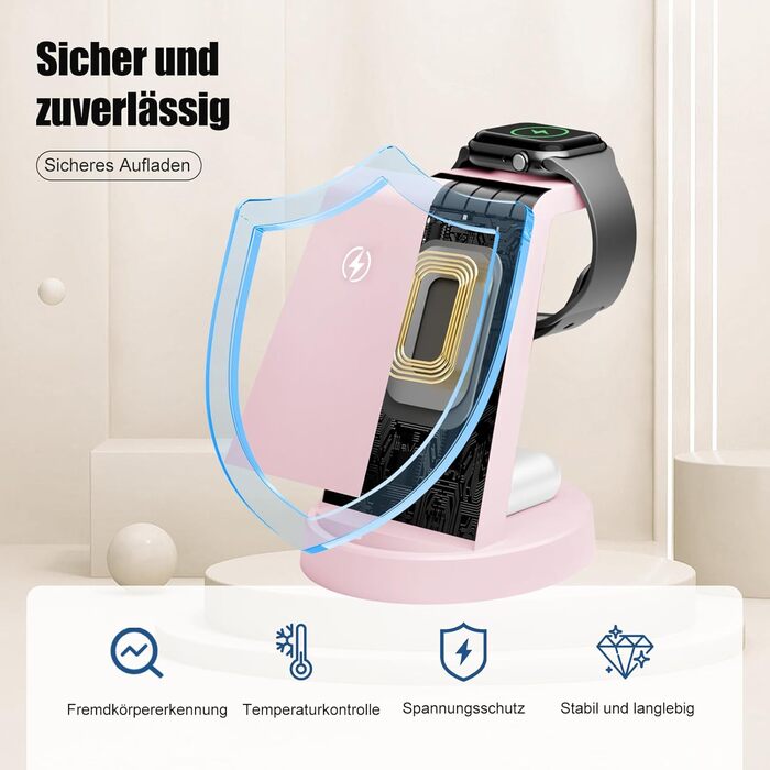 Бездротова зарядка 3-в-1 15W для iPhone 17 Pro Max/Plus, Apple Watch Ultra/SE, AirPods Pro - Рожева