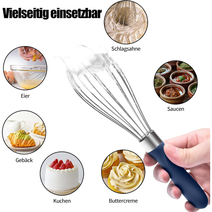 Ручний вінчик для кухні Doosu 28 см, з нержавіючої сталі 18/8, 8 гнучких дротів для збивання та перемішування (Midnigth Blue, S-23cm)