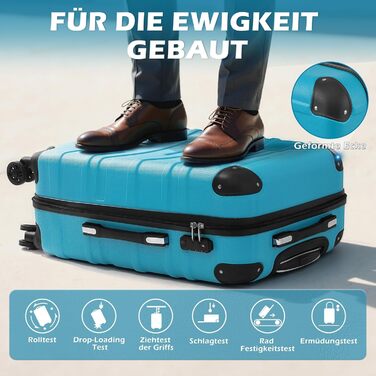 Валіза COOLIFE з ABS пластику, розширювана, з TSA замком та 4 колесами, туркіс-зелена, для ручної поклажі