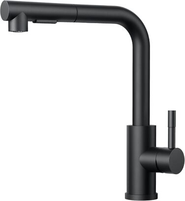 Кран FORIOUS для кухні з висувною лійкою, душовою насадкою, поворотний на 360°, 2 режими розпилення, матовий чорний