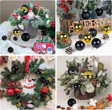 Набір ялинкових прикрас Hengsong - 24 чорні скляні кулі з золотом, 6 см