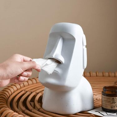 BIOSA Moai Tissue Box, Easter Island Tissue Box, Moai Cosmetic Tissue Box for Kitchen Bathroom Bedroom - 25x16.5x18cm