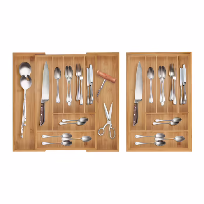 Relaxdays Extendable Bamboo Cutlery Box