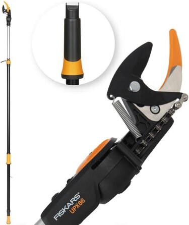 Телескопічний сучкоріз Fiskars UPX86 для свіжих гілок, антиадгезійне покриття, сталева лезо, алюмінієва ручка, 2,4–4 м, чорний/помаранчевий