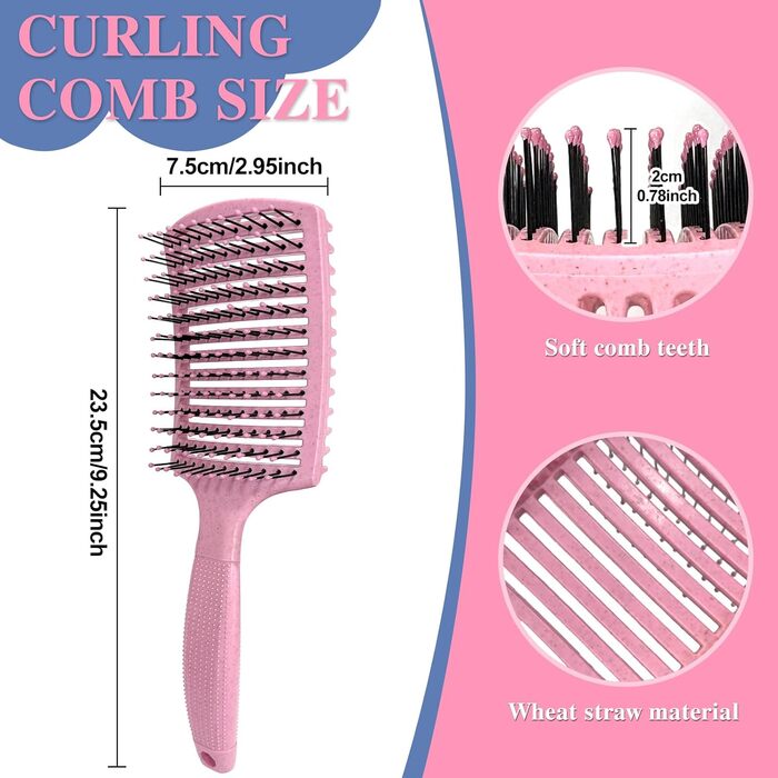 Щітка для кучерявого волосся: формування та визначення кучерявок (рожева)