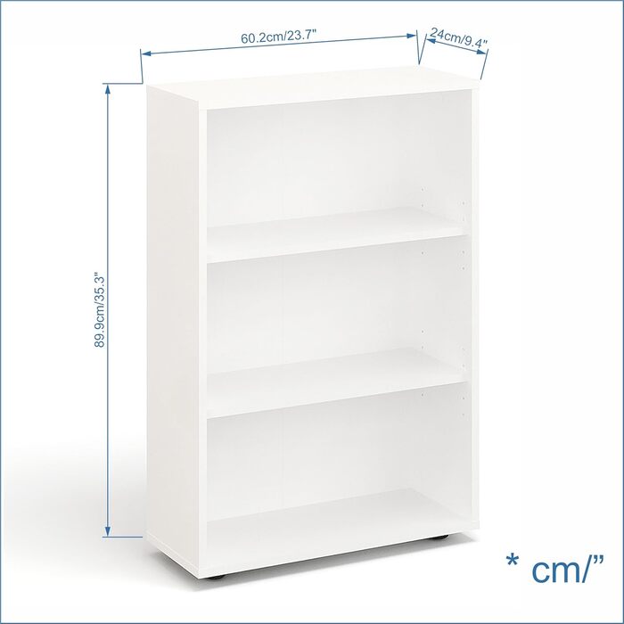 Книжкова шафа KOMTO Regal 80 см, біла, 3 полиці, регульовані, стелаж для зберігання, 80x90x24 см