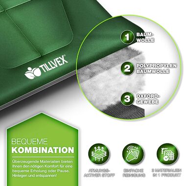 Кемпінгове ліжко Tillvex® складне з сумкою, до 200 кг | Широке розкладне ліжко для відпочинку на природі та вдома | Карпове ліжко для риболовлі, кемпінгу, фестивалів, подорожей (210 x 80 x 40 см, Зелене)