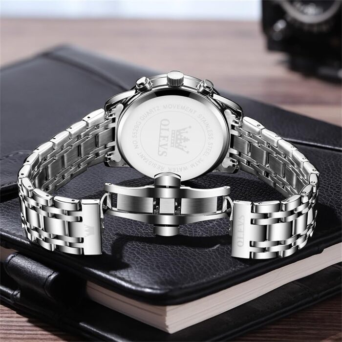 Чоловічий годинник на кварцовому механізмі з хронографом та фазами місяця. Стильний класичний годинник з нержавіючої сталі. Водостійкий годинник для чоловіків. Колір: сріблястий, чорний, золотий, блакитний. Модель: R5529g-g-b